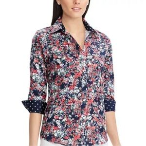 CHAPS Floral No-Iron Easy-Care Slimming Fit‎ Shirt Polka-Dot Contrast Sz L - NWT